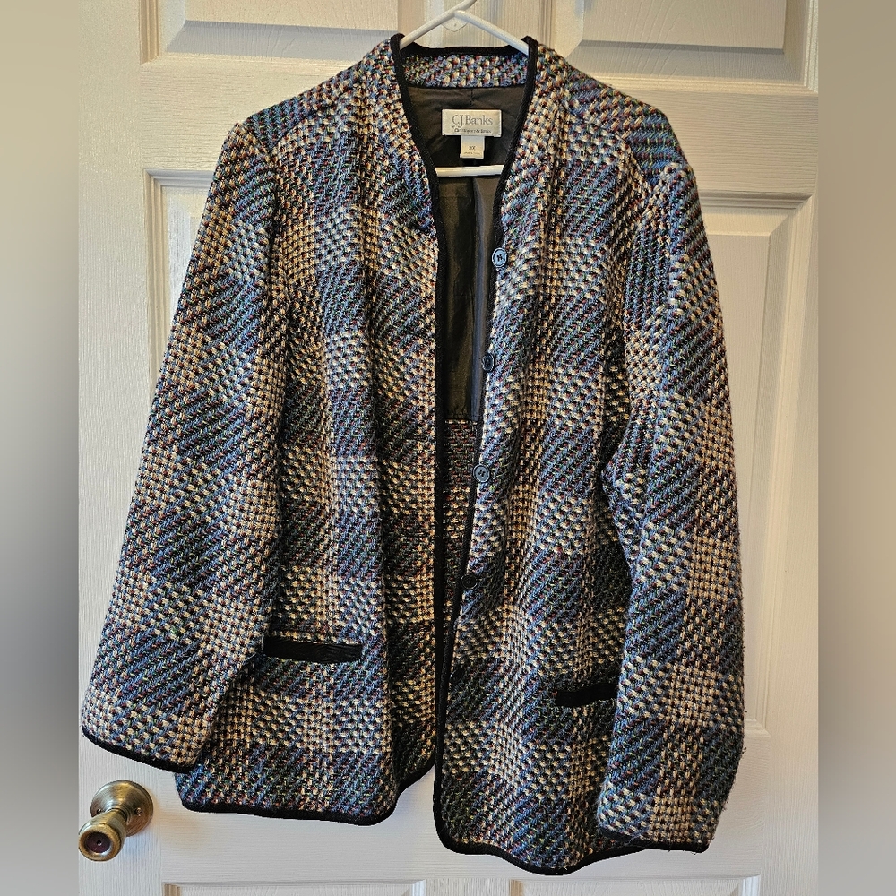 CJ Banks Colorful Woven Collar Jacket
